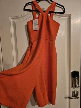 Agilita Macaquinho Orange Cross-Back Midi Jumpsuit/Romper European Size 38 (US4)